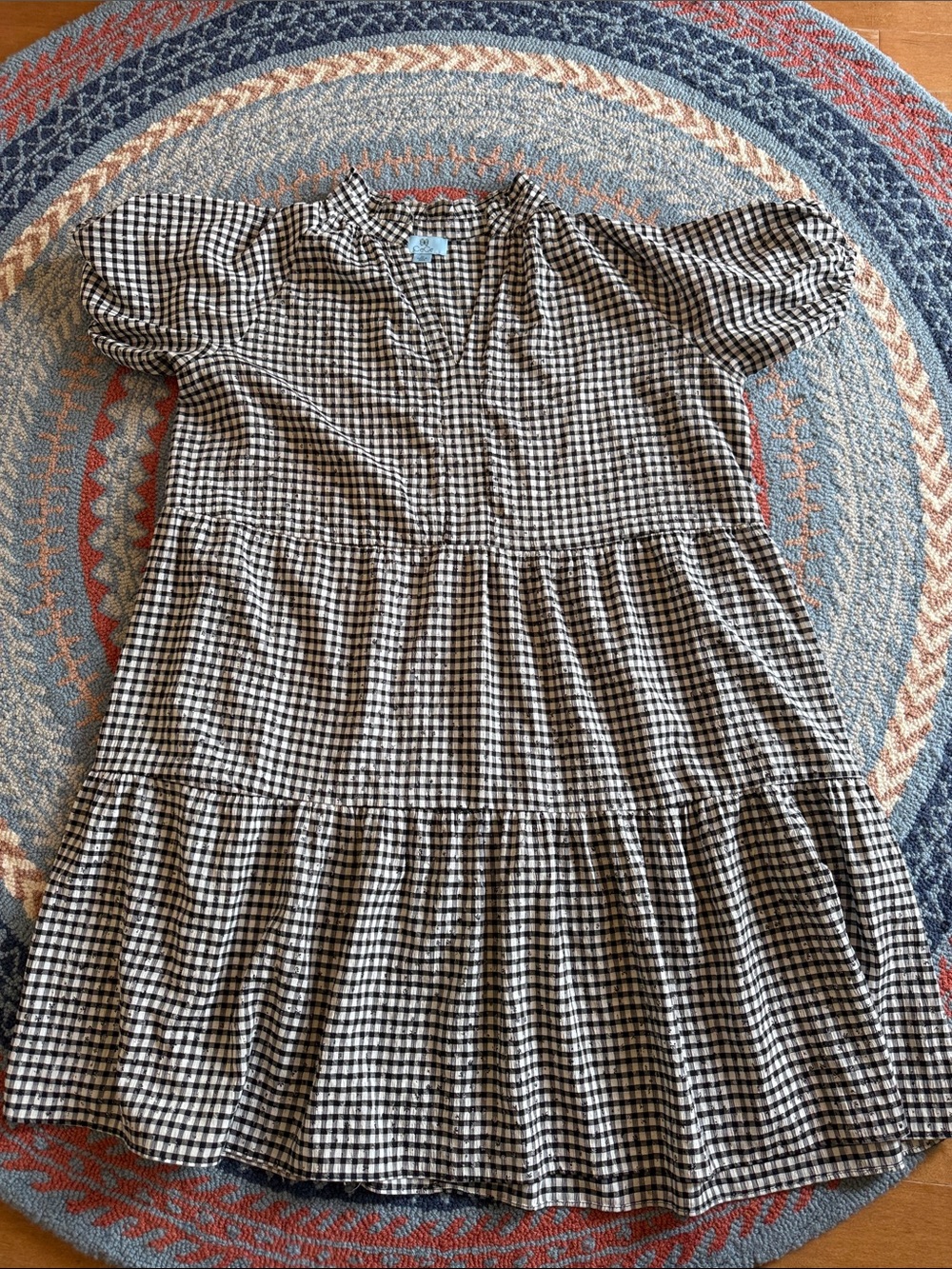 CeCe Black and White Gingham Tiered Dress